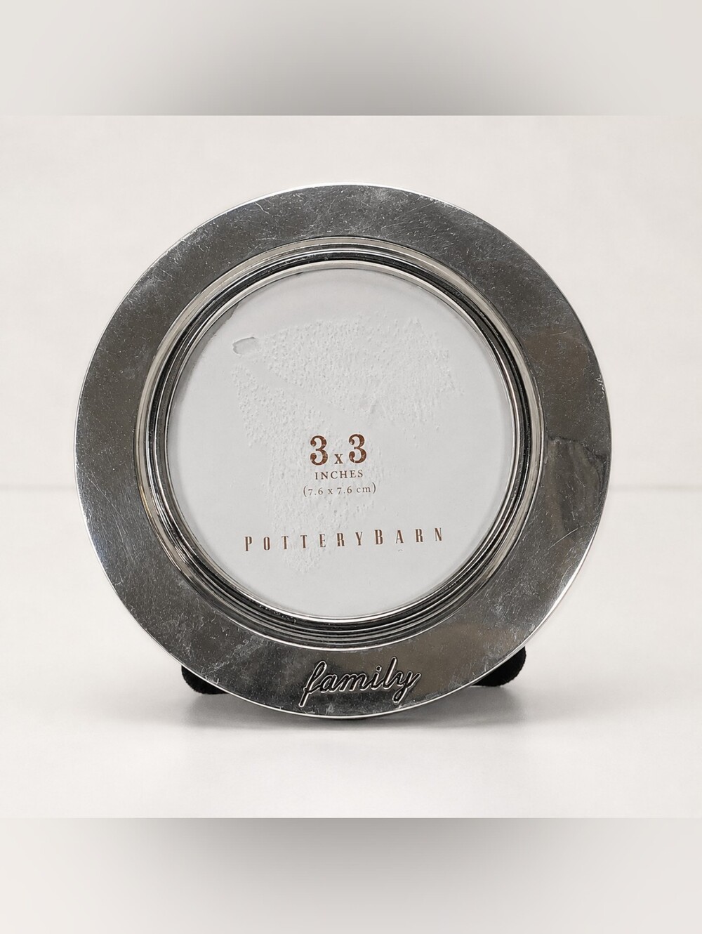 Pottery Barn Silver “Family” Round Photo Frame 3x3 Small Picture Frame